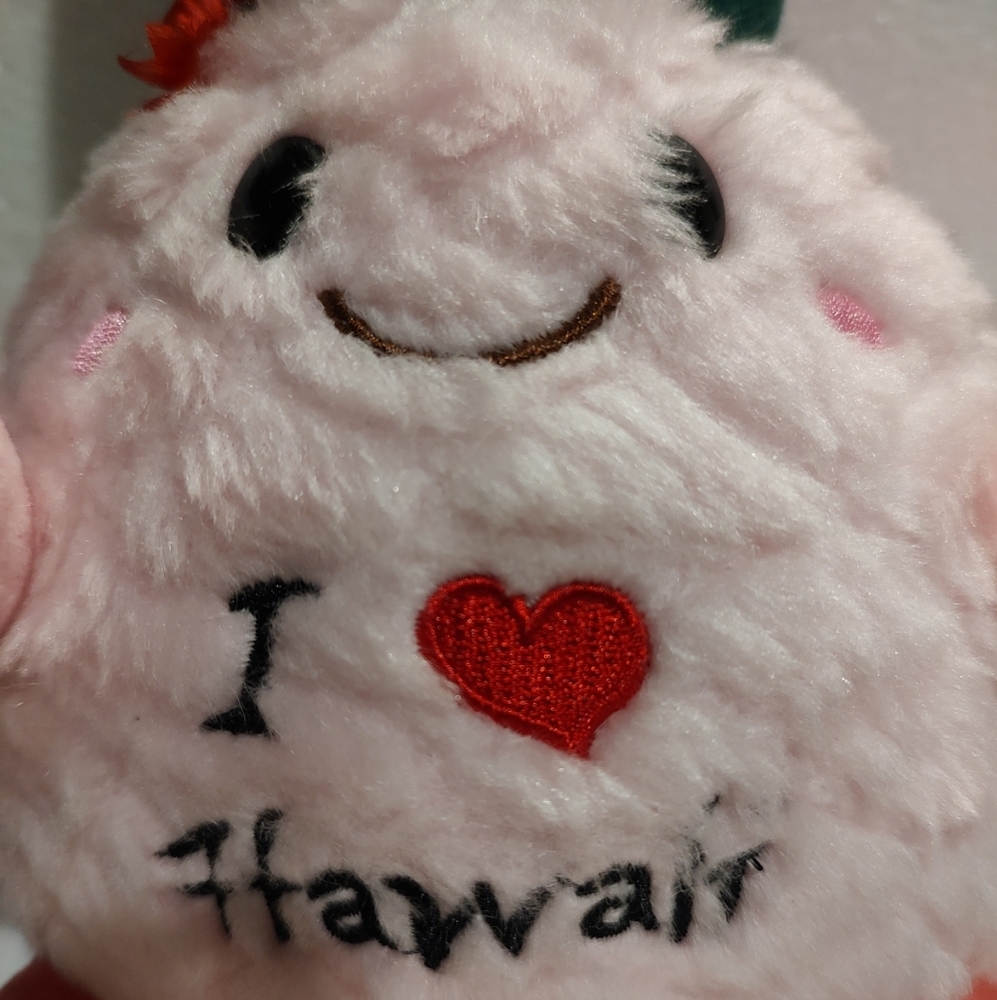 Adorable Hawaiian Pineapple pink Plush Doll embroidered I ❤️ Hawaii